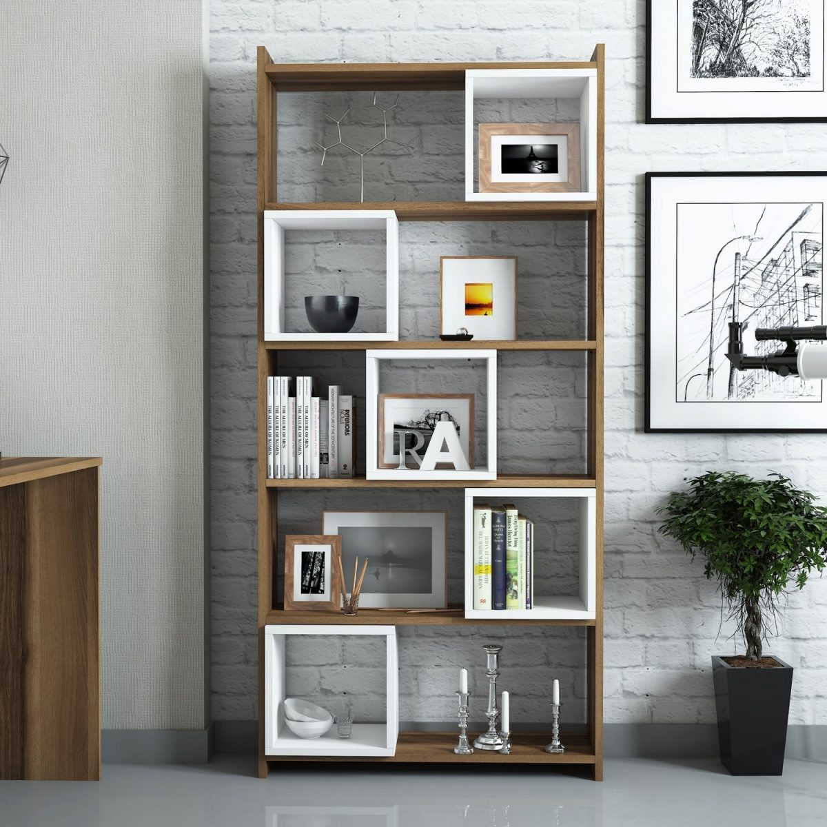 Box - Walnut, White – Полица за книги - Image 2