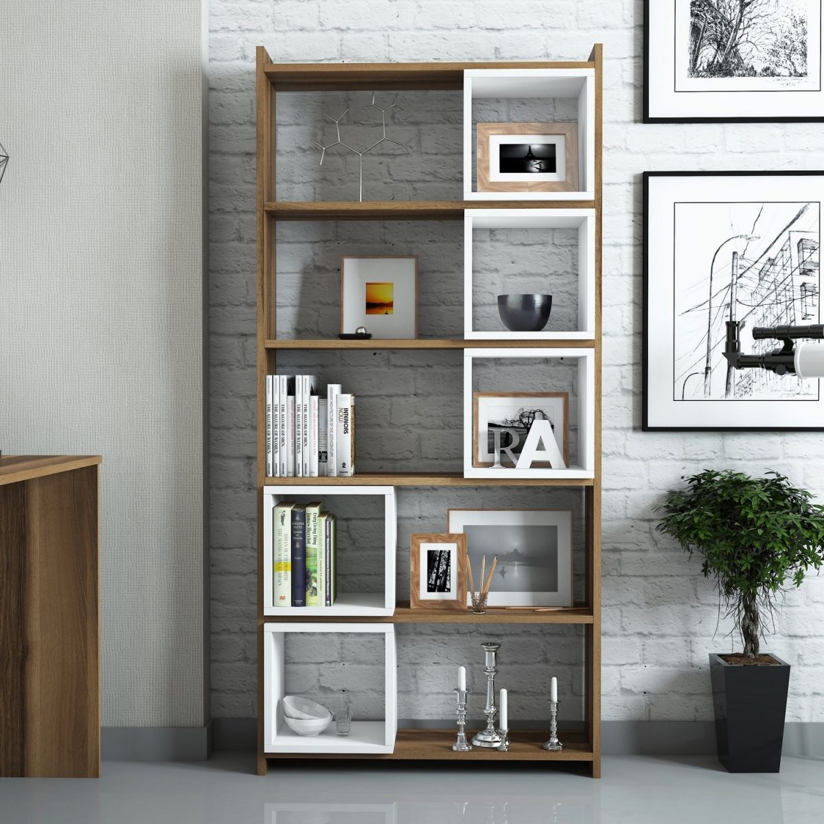 Box - Walnut, White – Полица за книги - Image 3