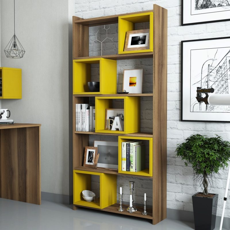 Box - Walnut, Yellow – Полица за книги