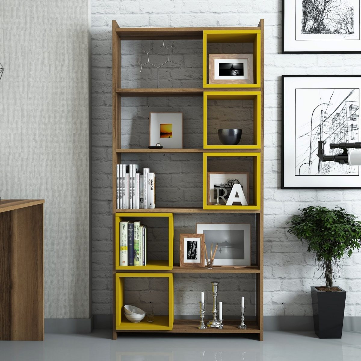 Box - Walnut, Yellow – Полица за книги - Image 3