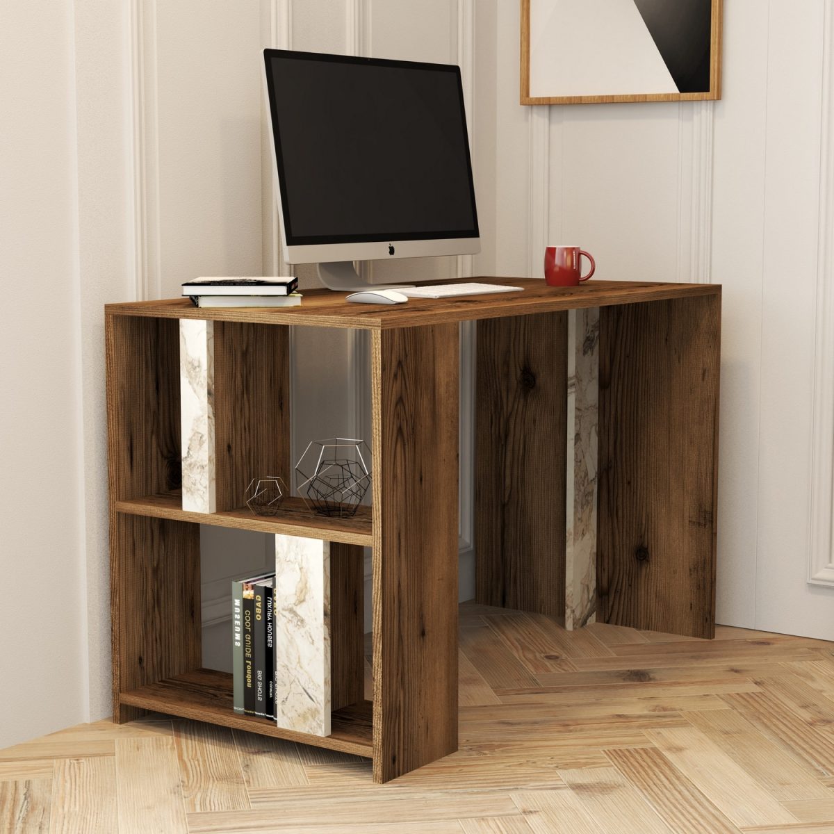 Lima - Walnut, White Marble – Канцелариско биро - Image 3