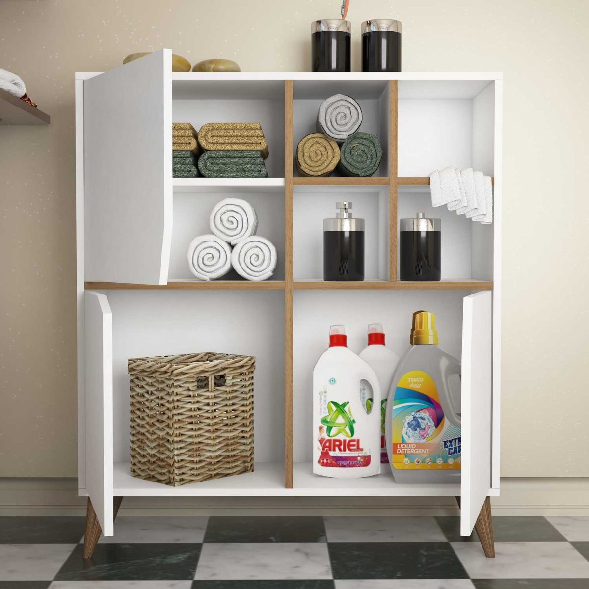 Pulse - White, Walnut – Повеќе наменска комода - Image 2