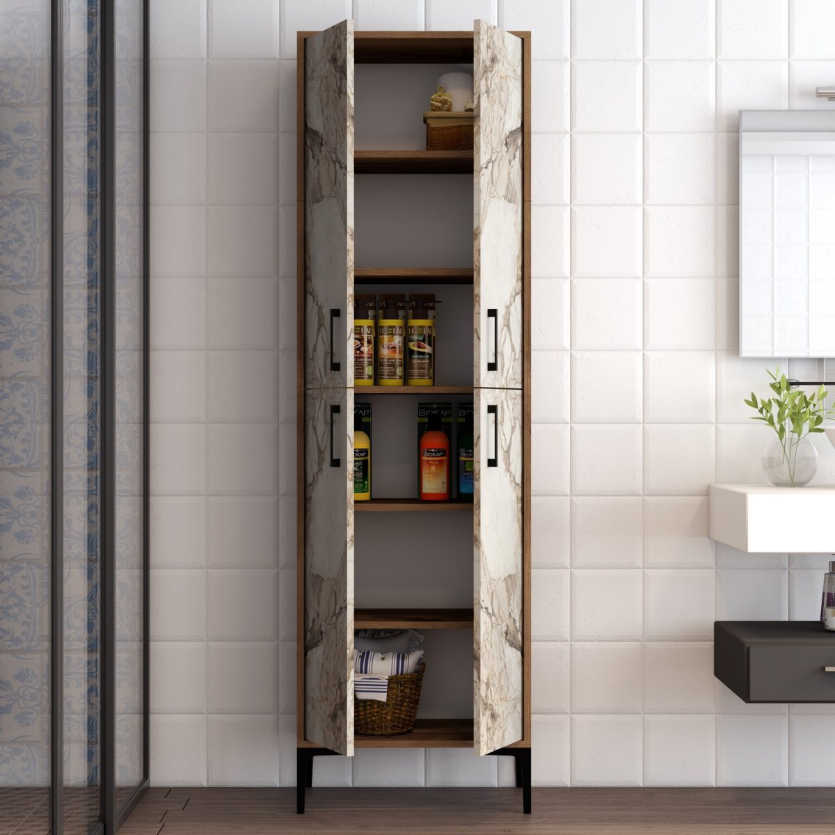 Berlin A - Walnut, White Marble – Повеќе наменска комода - Image 3