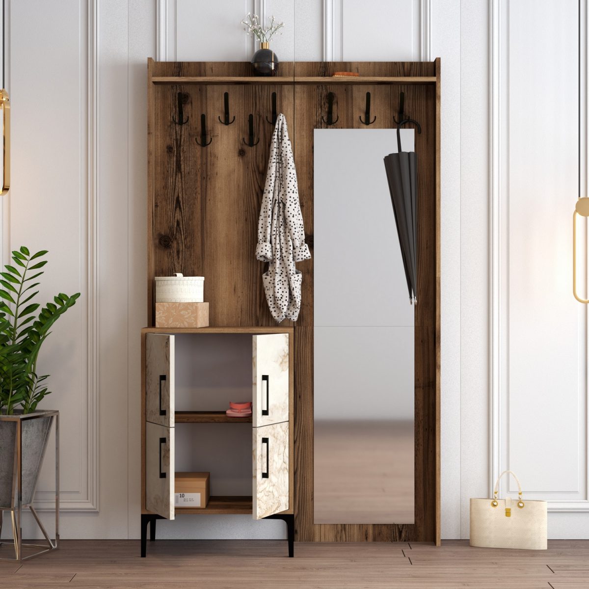 Berlin BC - Walnut, White Marble – Гардеробер за претсобје - Image 3