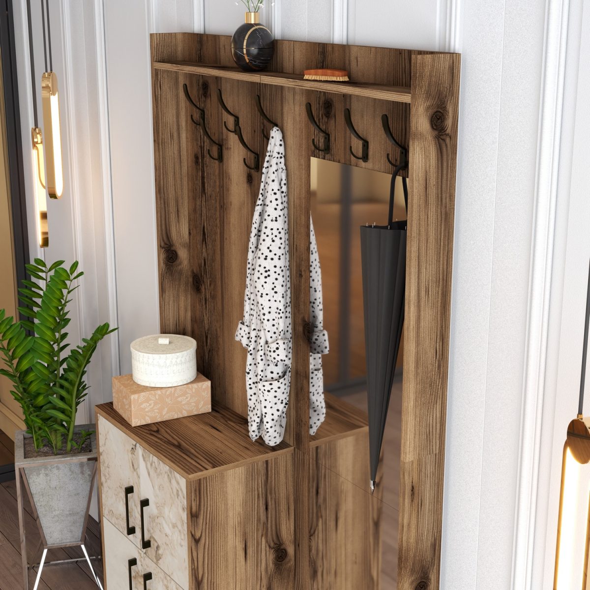 Berlin BC - Walnut, White Marble – Гардеробер за претсобје - Image 4