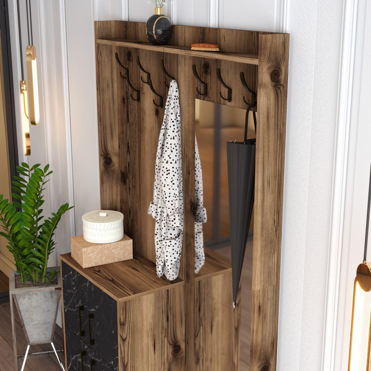 Berlin BC - Walnut, Black Marble – Гардеробер за претсобје - Image 4