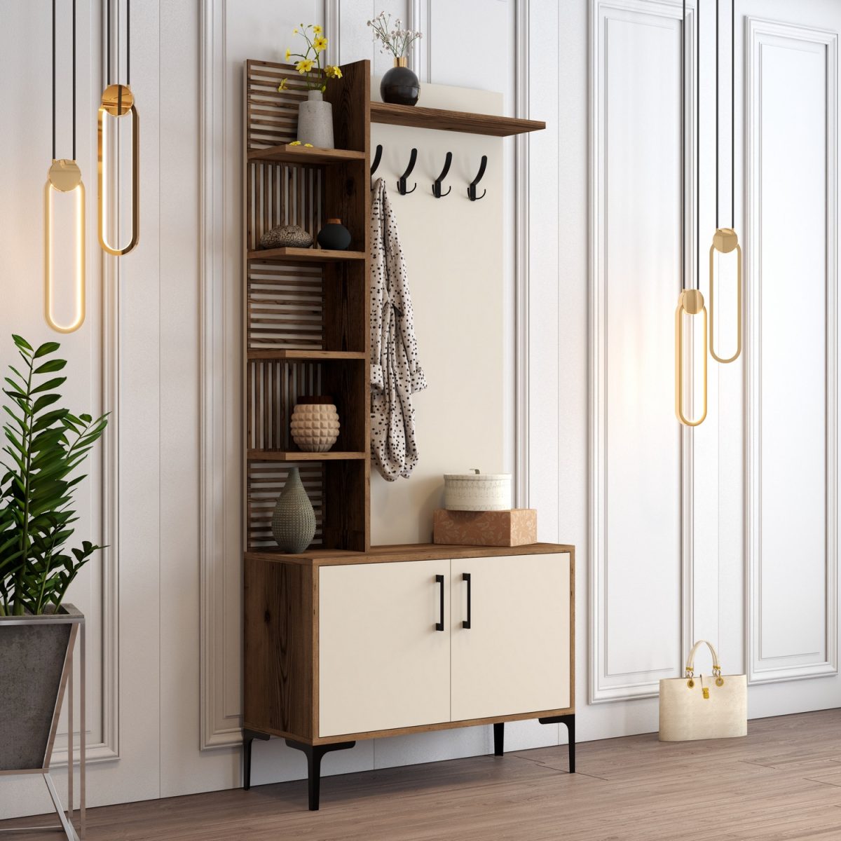 Viyana D - Walnut, Cream – Гардеробер за претсобје - Image 2