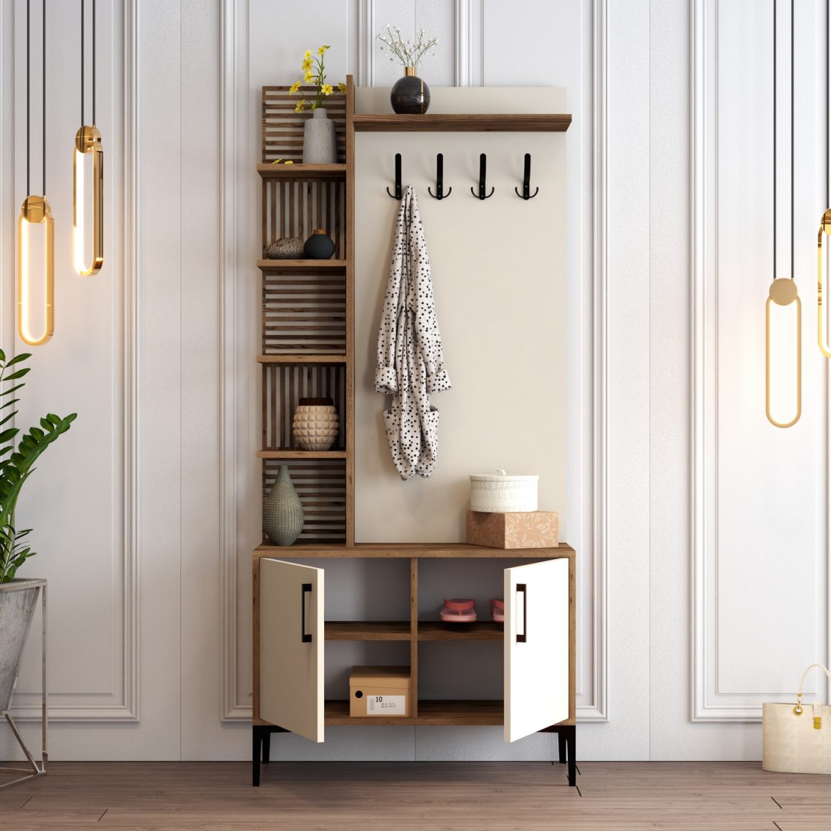 Viyana D - Walnut, Cream – Гардеробер за претсобје - Image 3