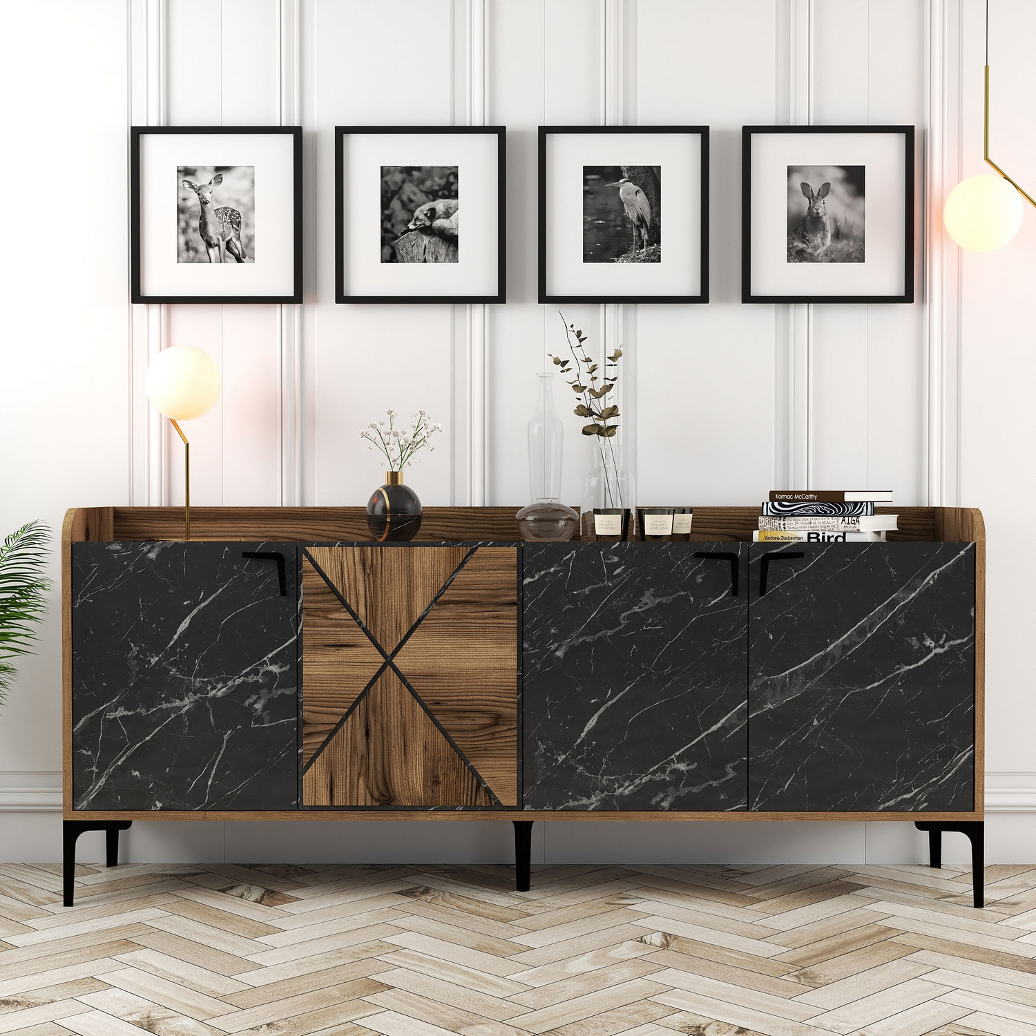 845HCT531320-201.jpg Venedik - Walnut, Black Marble – Конзола - Image 1