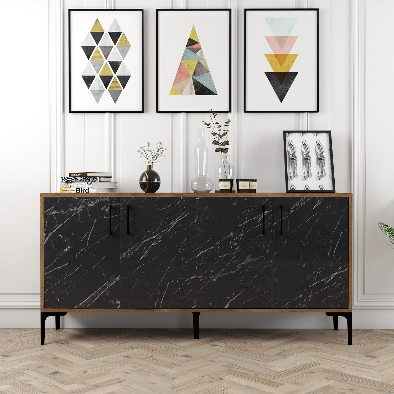 845HCT532720-201.jpg Kiev 160 - Walnut, Black Marble – Конзола - Image 1