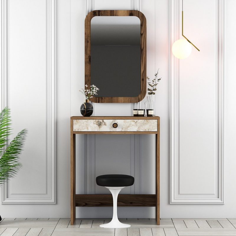 Lizbon Mirror - Walnut, White, Marble – Шминкерница