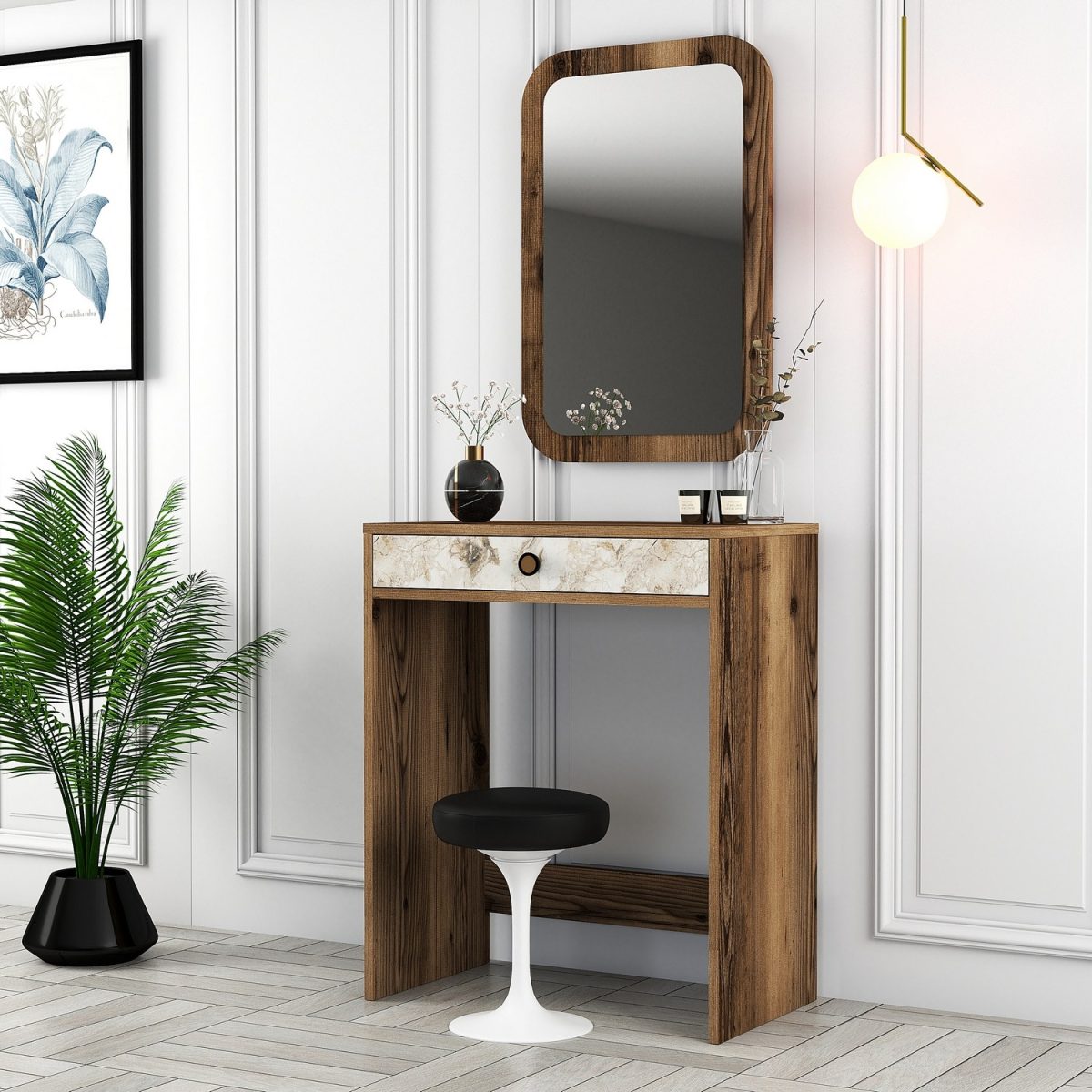 Lizbon Mirror - Walnut, White, Marble – Шминкерница - Image 2