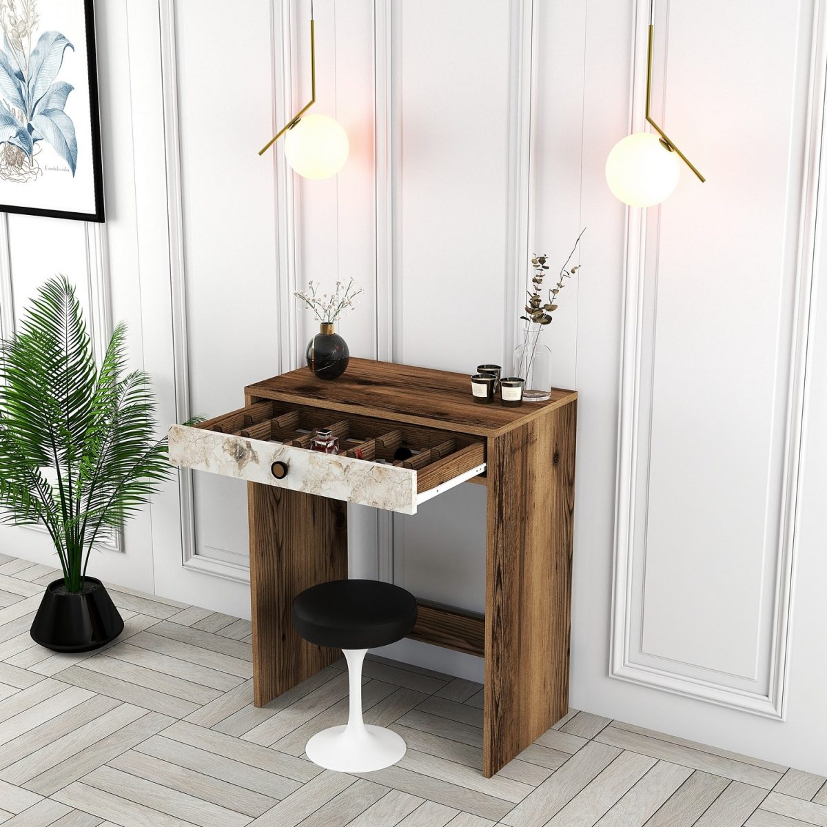 Lizbon - Walnut, White, Marble – Шминкерница - Image 3