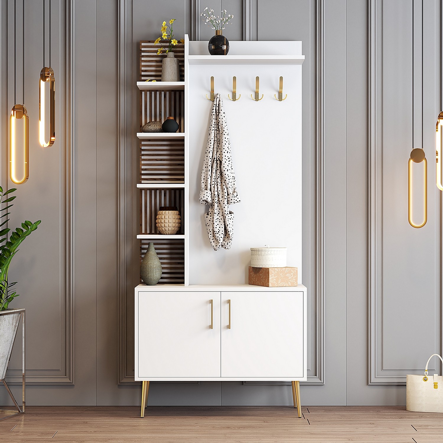 845HCT552420-201.jpg Viyana D - White, Gold – Гардеробер за претсобје - Image 1