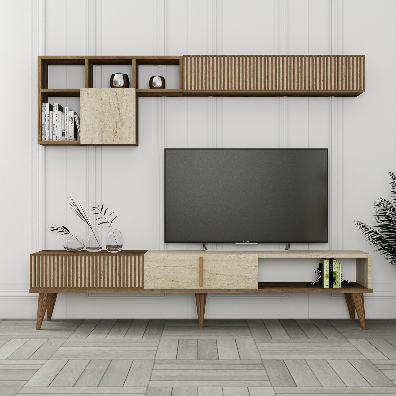 845HCT560720-201.jpg Milan - Walnut, Travertine – ТВ комода - Image 1