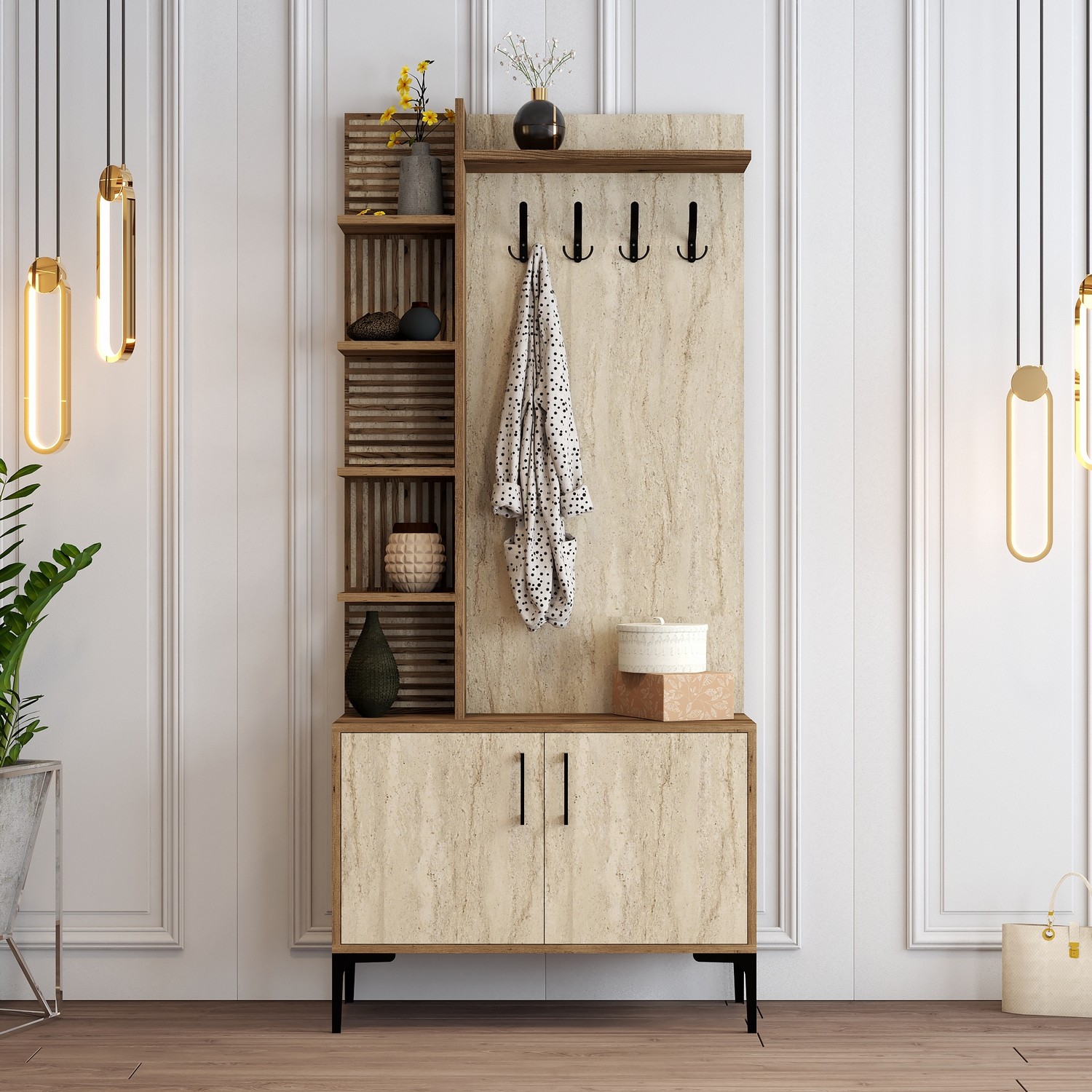 845HCT561320-201.jpg Viyana D - Walnut, Travertine – Гардеробер за претсобје - Image 1