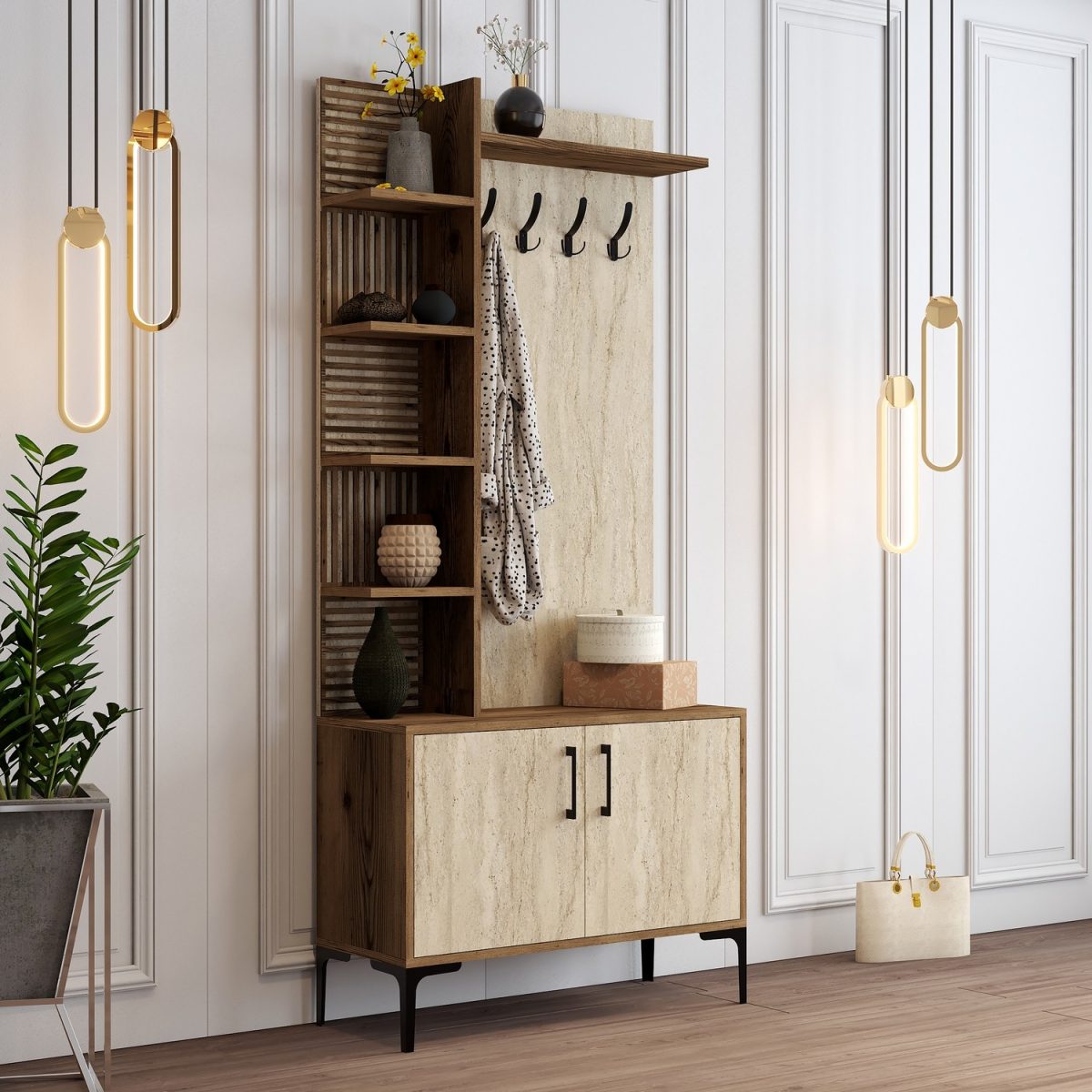Viyana D - Walnut, Travertine – Гардеробер за претсобје - Image 3