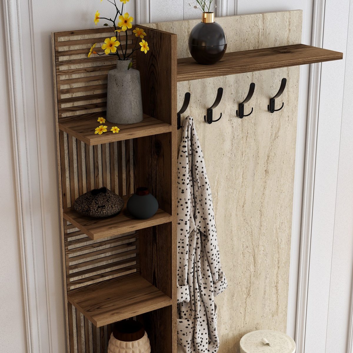 Viyana D - Walnut, Travertine – Гардеробер за претсобје - Image 4