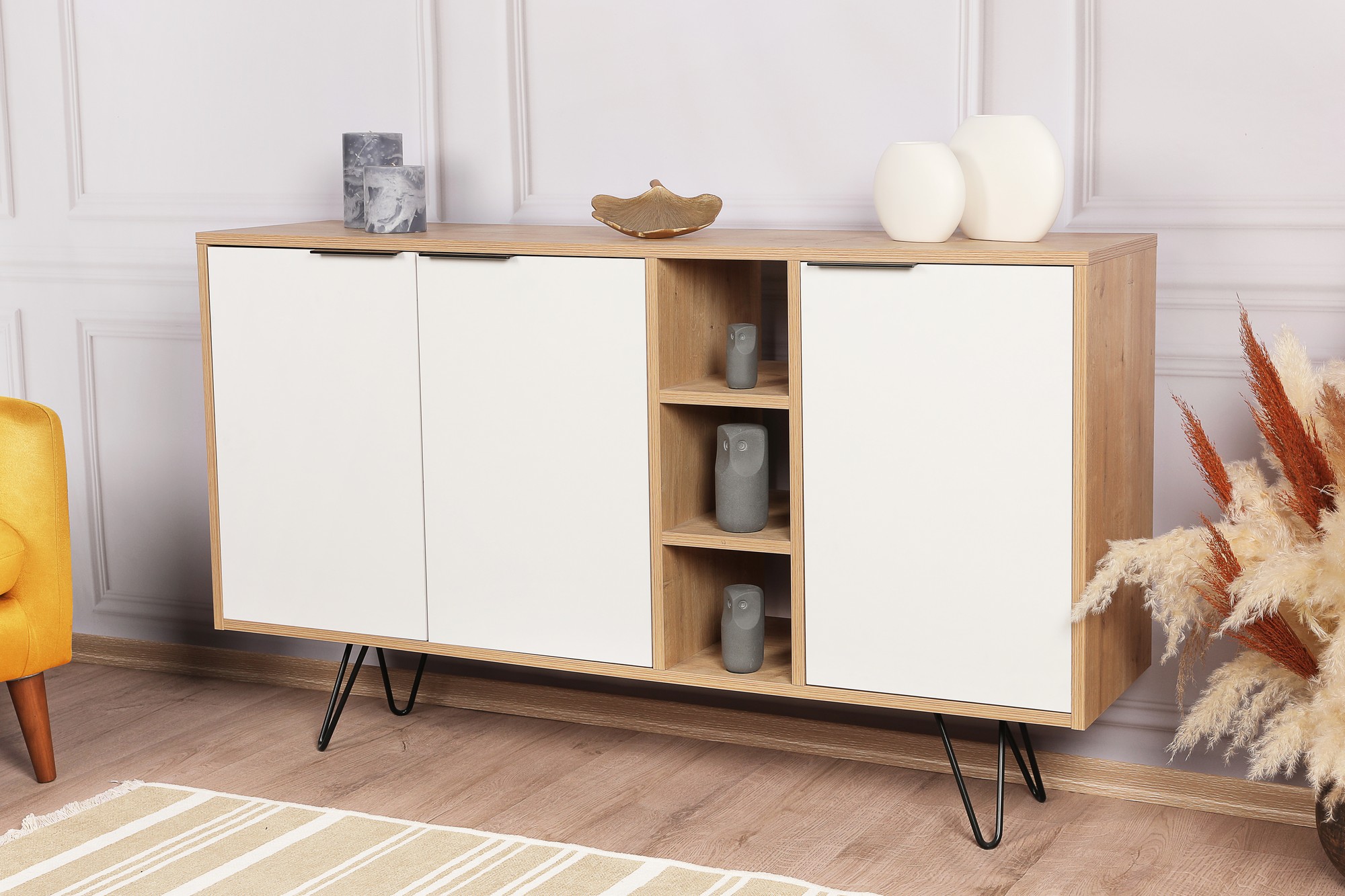 855DTE421020-201.jpg Clara Console - Oak, White – Конзола - Image 1
