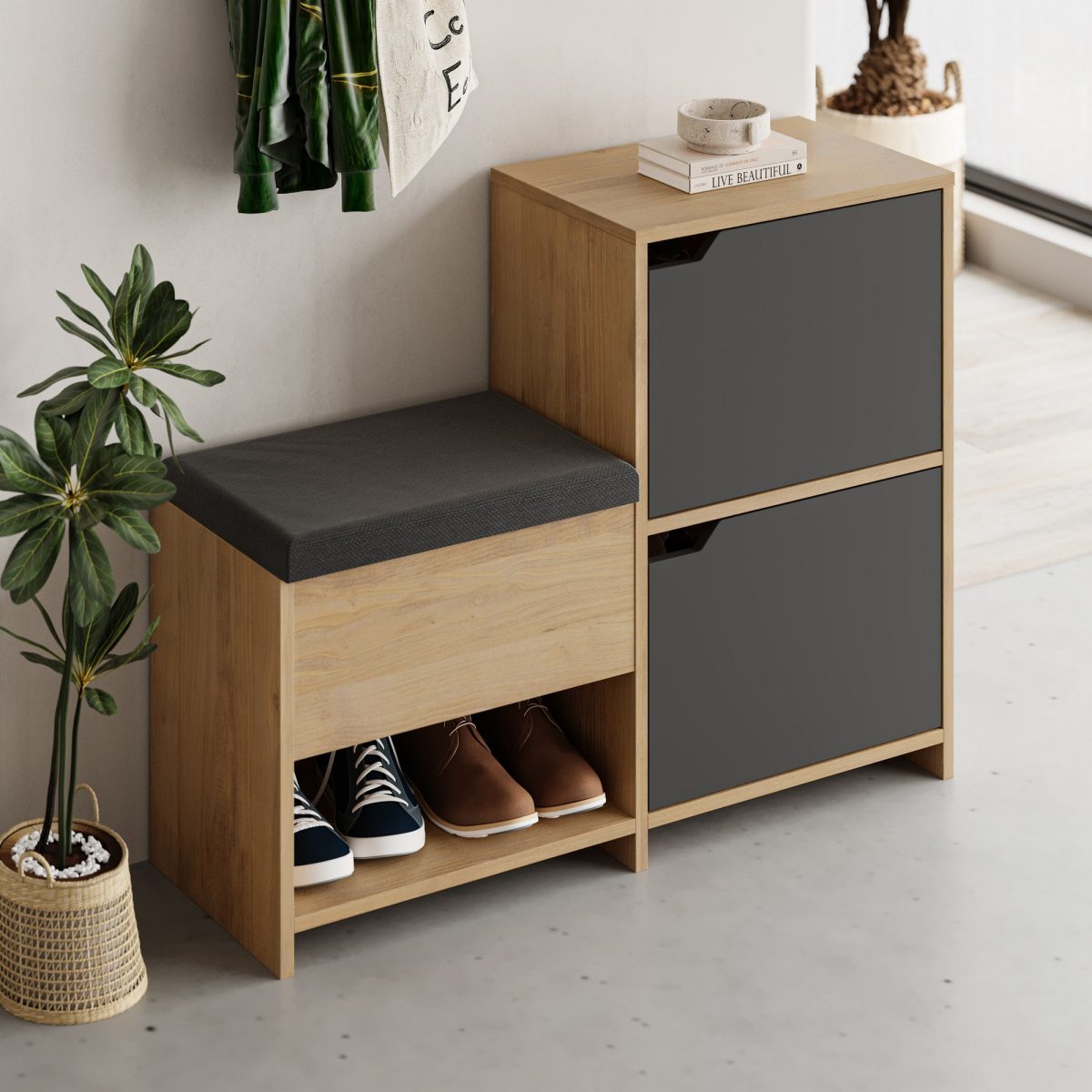Haven Shoe Bench - Oak, Anthracite – Чевларник - Image 2