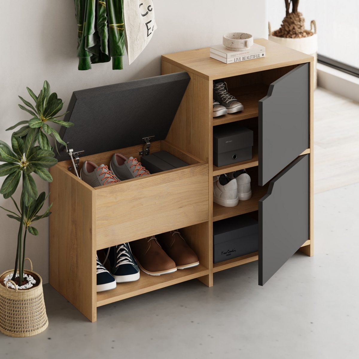 Haven Shoe Bench - Oak, Anthracite – Чевларник - Image 3