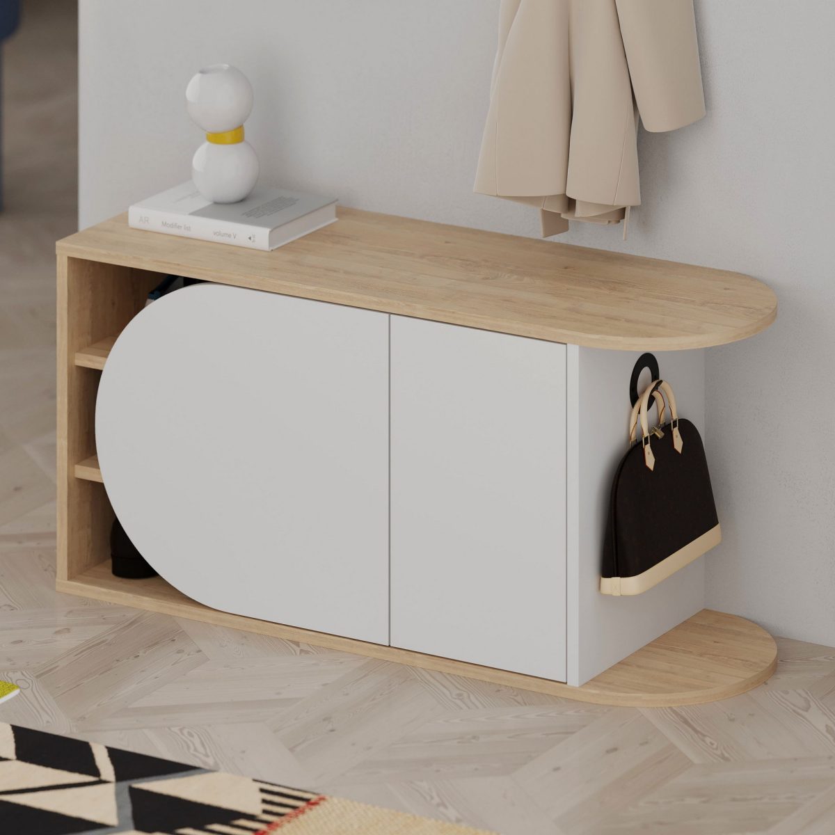 Nova Shoe Bench - Oak, White – Чевларник - Image 4