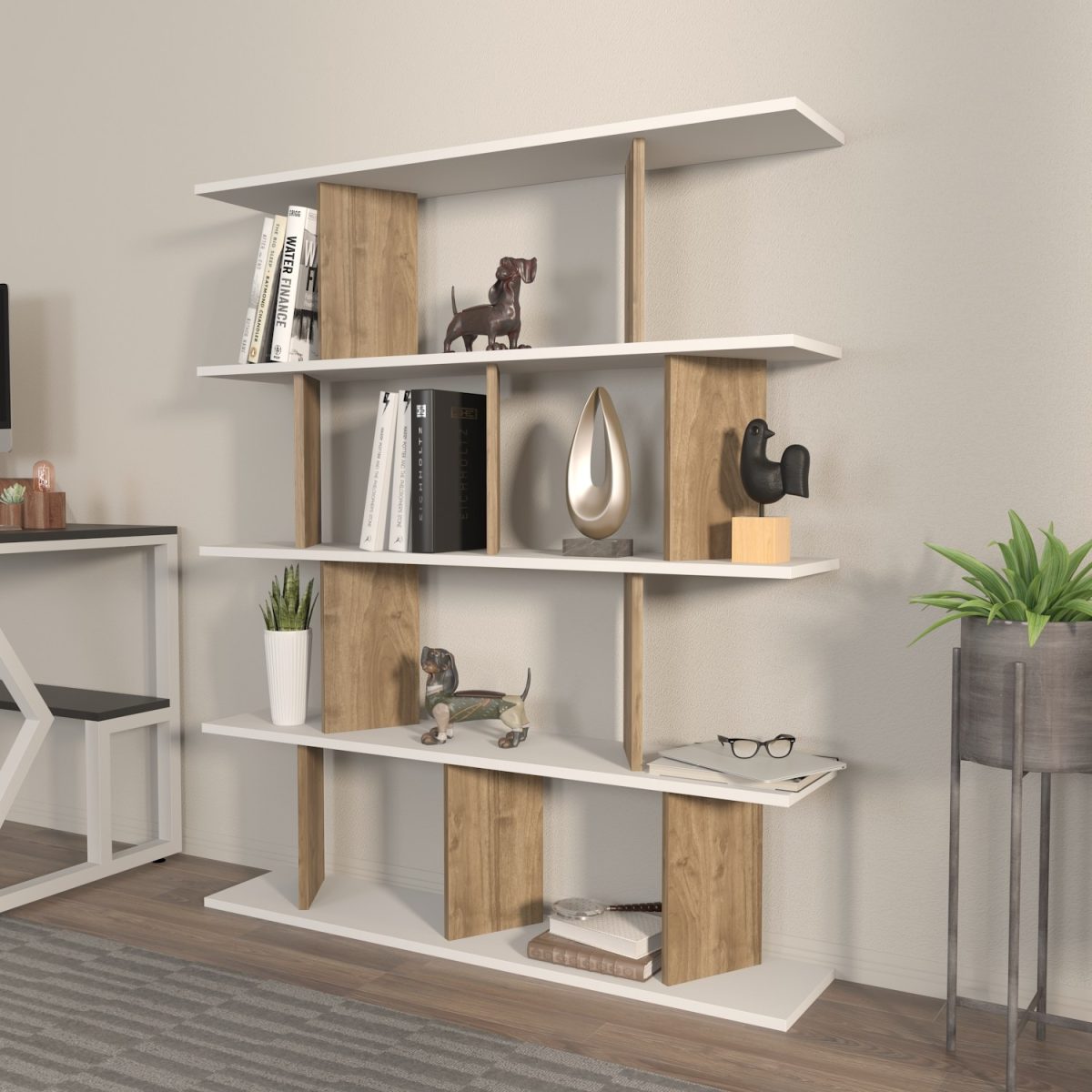 Grace - White, Walnut – Полица за книги - Image 2