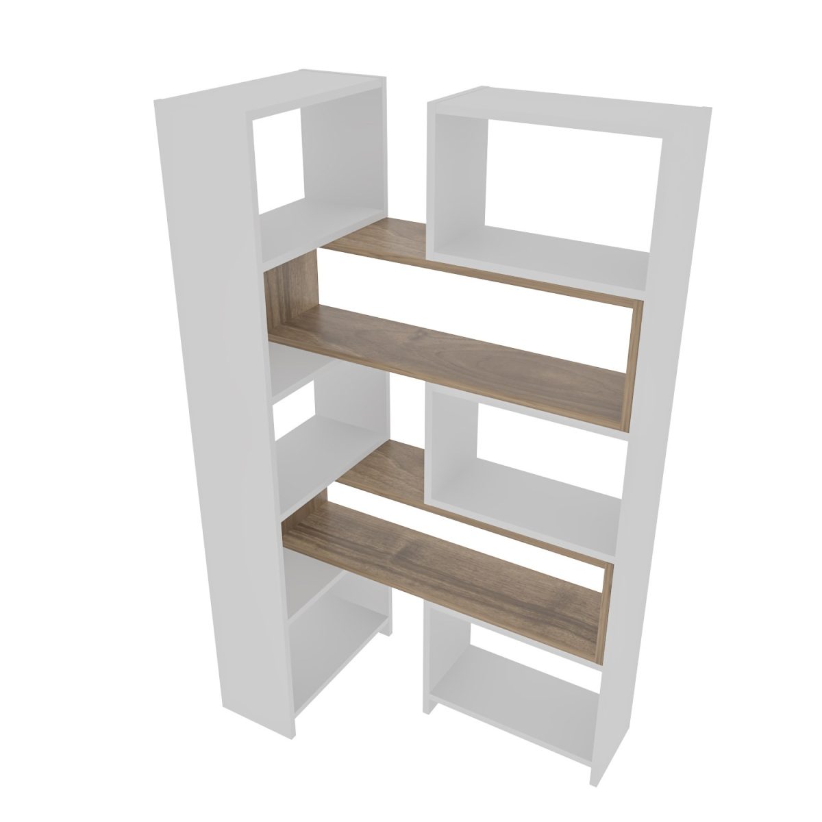 Poyraz - White, Walnut – Полица за книги - Image 4