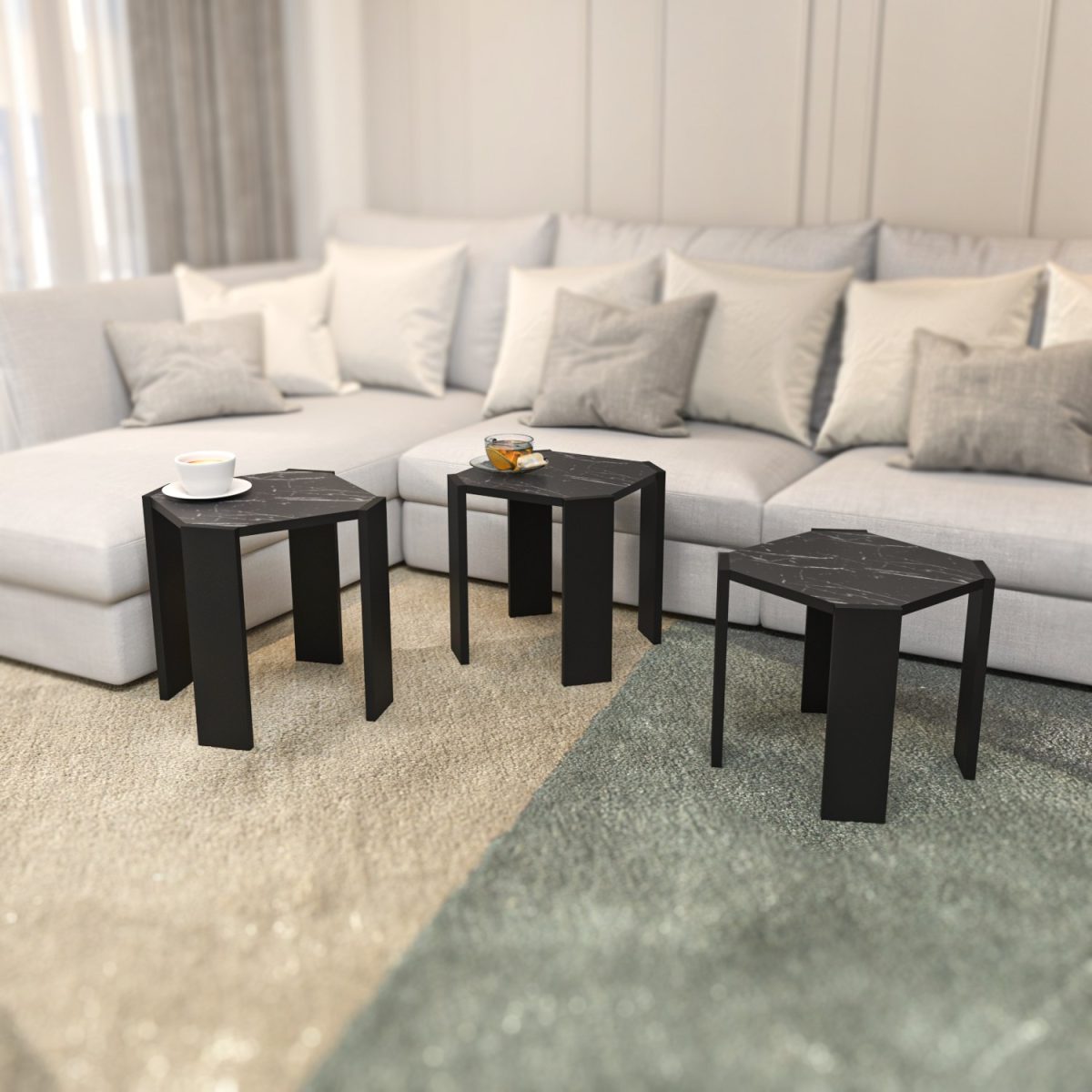 Lori - Black, Marble – Маса за кафе - Image 2