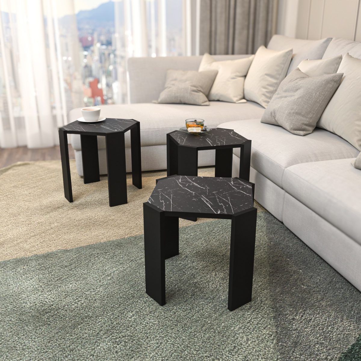 Lori - Black, Marble – Маса за кафе - Image 3