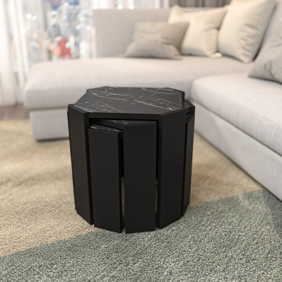 Lori - Black, Marble – Маса за кафе - Image 4