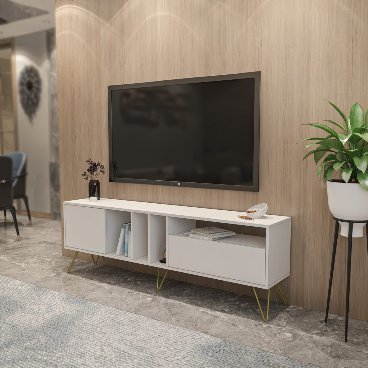 Mistico (180) - White, Gold – ТВ комода - Image 3