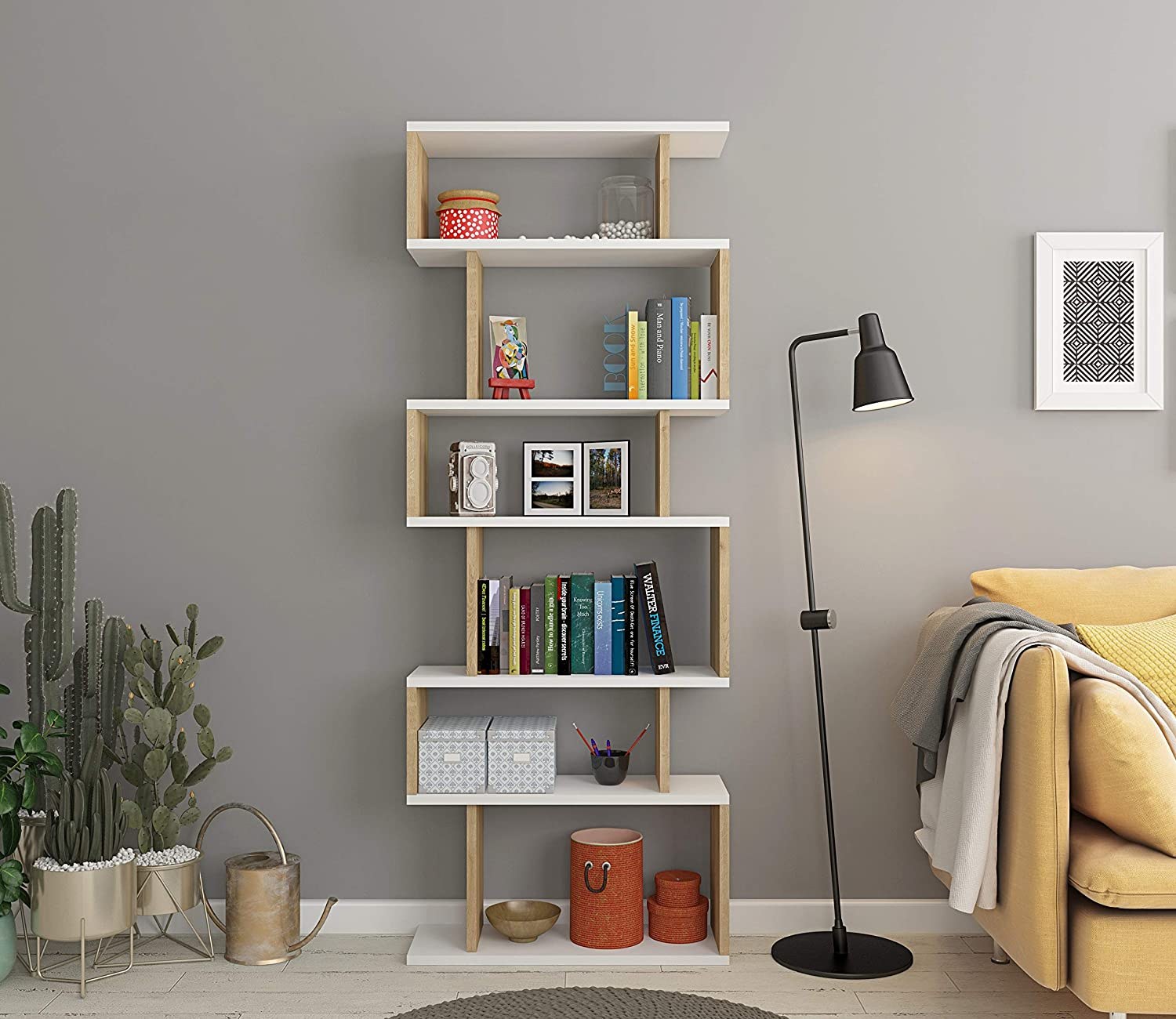 935CMN117320-201.jpg Bates - White, Oak – Полица за книги - Image 1