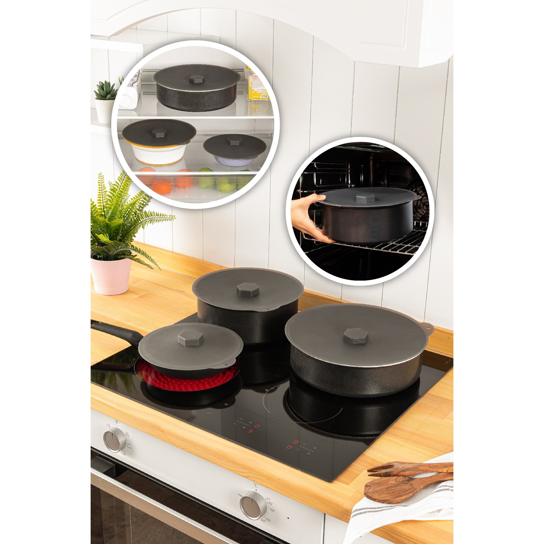 Silikon Tencere Tava Kapağı 3Boytncrkpk – Комплет организатор (3 парчиња) - Image 1