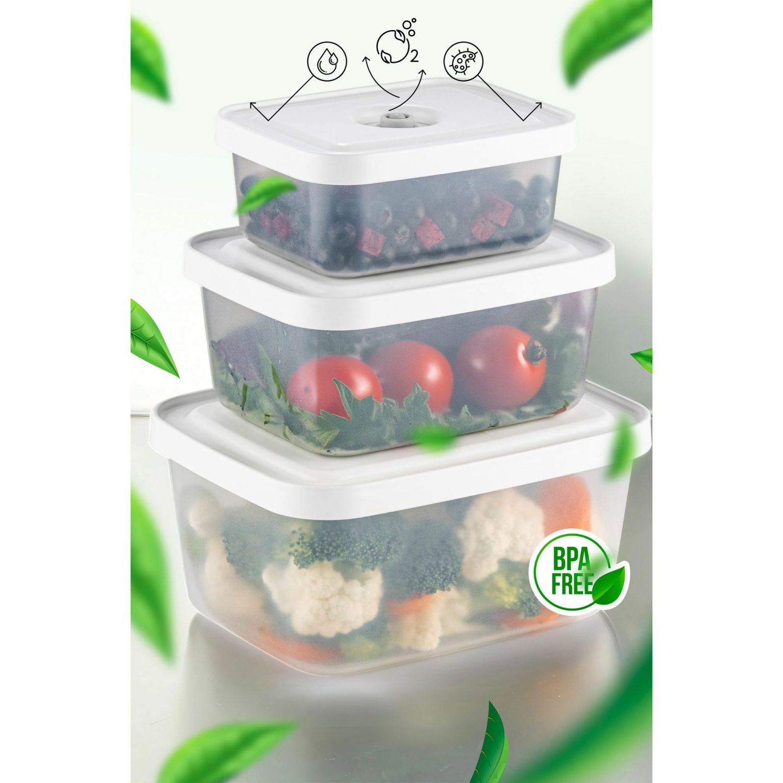 VCC-7-PMP - Transparent – Кутија за складирање и комплет кеси за складирање храна (7 парчиња) - Image 5