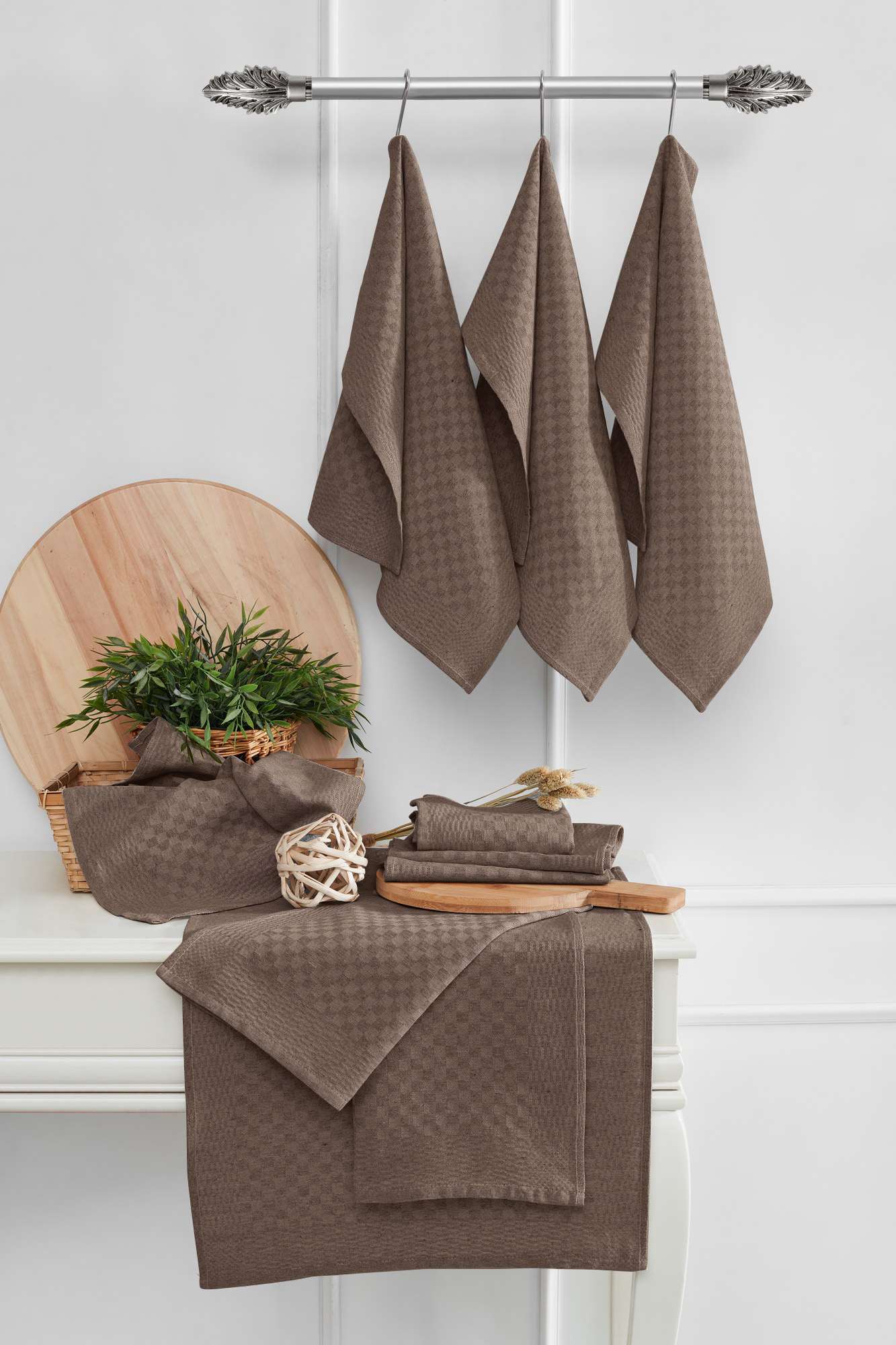 994PRL113620-201.jpg Lola - Brown – Комплет кујнски крпи (10 парчиња) - Image 1